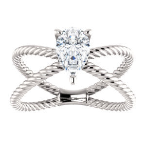 Cubic Zirconia Engagement Ring- The Zaylee (Customizable Pear Cut Solitaire with Wide Rope-Braiding "X" Split Band)