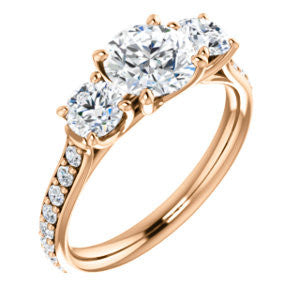 Cubic Zirconia Engagement Ring- The Janni (Customizable Enhanced 3-stone Round Cut Design with Round Accents)