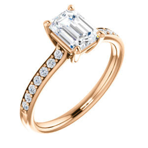 Cubic Zirconia Engagement Ring- The Monikama (Customizable Emerald Cut Thin Band Design with Round Accents)