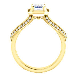 CZ Wedding Set, featuring The Reina engagement ring (Customizable Ridged-Bevel Surrounded Emerald Cut with 3-sided Split-Pavé Band)