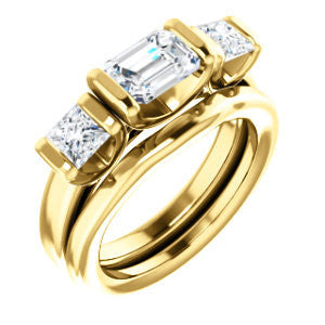 Cubic Zirconia Engagement Ring- The Nazareth (Customizable 3-stone Bar-set Radiant Cut Design with Princess Accents)