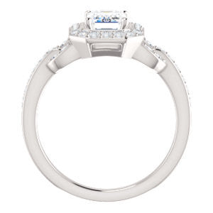 Cubic Zirconia Engagement Ring- The Karli Grace (Customizable Radiant Cut Design with Halo and Interlocking Links Accented Split Band)