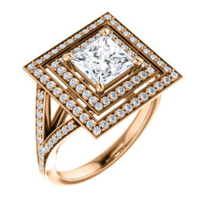 Cubic Zirconia Engagement Ring- The Miriam (Double Halo Ultra-Wide Split Pavé Band with Customizable Princess Cut Center)