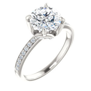 CZ Wedding Set, featuring The Sandy engagement ring (Customizable Prong-Accented Round Cut Style with Thin Pavé Band)