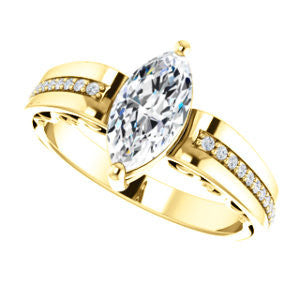 Cubic Zirconia Engagement Ring- The Atia (Customizable Marquise Cut Design with Three-sided Channel Pavé Band)