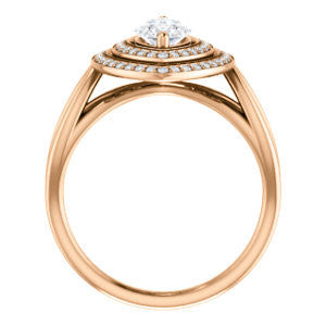 Cubic Zirconia Engagement Ring- The Magda Lesli (Customizable Double-Halo Style Marquise Cut with Curving Split Band)