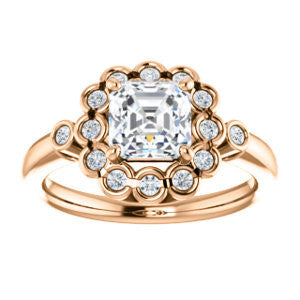 Cubic Zirconia Engagement Ring- The Raleigh (Customizable Asscher Cut Design with Clustered Halo and Round Bezel Accents)