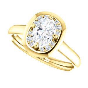 Cubic Zirconia Engagement Ring- The Kajal (Oval Cut Tapered Faux Bezel Halo)