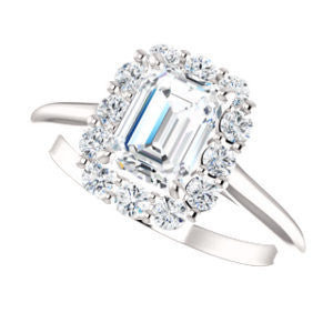 Cubic Zirconia Engagement Ring- The Taelynn (Customizable Emerald Cut Style with Cluster Halo and Thin Band)