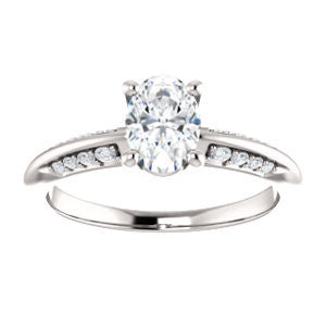 Cubic Zirconia Engagement Ring- The Savannah (Customizable Oval Cut Artisan Design with Knife-Edged, Inset-Accent 3-sided Band)