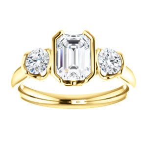 Cubic Zirconia Engagement Ring- The Lula (Customizable 3-stone Bezel Design with Radiant Cut Center and Round Cut Accents)