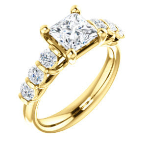 Cubic Zirconia Engagement Ring- The Adamari (Customizable 7-stone Princess Cut Style with Round Bar-set Accents)