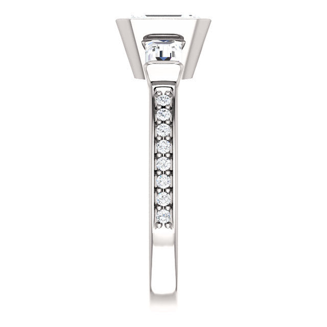 Cubic Zirconia Engagement Ring- The Naomi (Customizable Bezel-set Radiant Cut Design with Dual Baguettes & Pavé Band)
