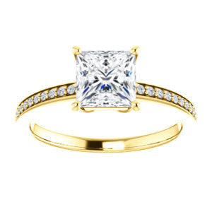 Cubic Zirconia Engagement Ring- The Majo Jimena (Customizable Princess Cut Design with Thin Pavé Band)