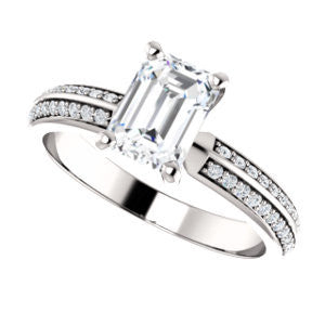 Cubic Zirconia Engagement Ring- The Layla (Customizable Emerald Cut Design with Segmented Double-Pavé Band)