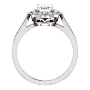 Cubic Zirconia Engagement Ring- The Faida (Customizable Cathedral-set Emerald Cut Design with Halo and Milgrained Pavé Band)