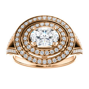 Cubic Zirconia Engagement Ring- The Miriam (Double Halo Ultra-Wide Split Pavé Band with Customizable Oval Cut Center)
