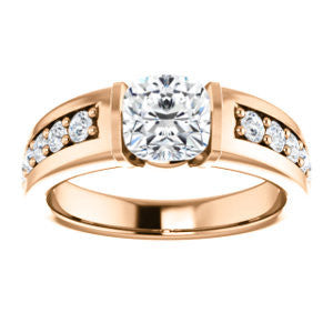 CZ Wedding Set, featuring The Rosemary engagement ring (Customizable Cushion Cut Tension Bar Set with Wide Channel/Prong Band)