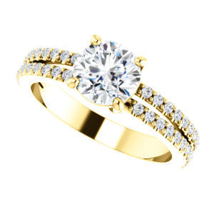 Cubic Zirconia Engagement Ring- The Kathryn  (Customizable Round with Split Band & Round Pave Accents)