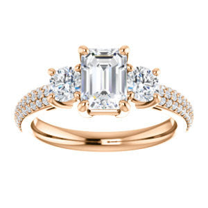 Cubic Zirconia Engagement Ring- The Zuleyma (Customizable Enhanced 3-stone Emerald Cut Design with Triple Pavé Band)