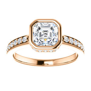 Cubic Zirconia Engagement Ring- The Monaco (Customizable Vintage Asscher Cut Design with Crown-inspired Under-halo Trellis and Pavé Band)