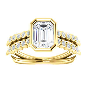 Cubic Zirconia Engagement Ring- The Rafaella (Customizable Bezel-set Radiant Cut Design with Round Bezel Accented Split Band)