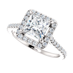 Cubic Zirconia Engagement Ring- The Bailey (Customizable Cathedral-set Princess Cut Design with Halo, Thin Pavé Band and Floating Peekaboo)