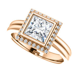 Cubic Zirconia Engagement Ring- The Sloan (Bezel Style Halo and Customizable Princess Cut Center Stone)