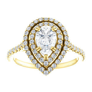 CZ Wedding Set, featuring The Alexandra engagement ring (Customizable Pear Cut Double Halo Center with U-Pave and Pavé  Band)