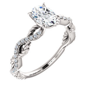 Cubic Zirconia Engagement Ring- The Janneth (Customizable Oval Cut Design with Twisting Rope-Pavé Split Band)