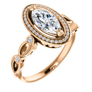 Cubic Zirconia Engagement Ring- The Angela (Customizable Whimsical Sculpture Halo-Style with Marquise Center)