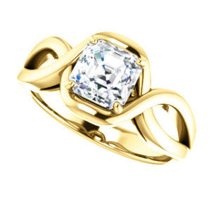 Cubic Zirconia Engagement Ring- The Maude (Customizable Cathedral-raised Asscher Cut Solitaire with Ribboned Split Band)