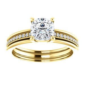 CZ Wedding Set, featuring The Rikki engagement ring (Customizable Cushion Cut Design with Double-Grooved Pavé Band)