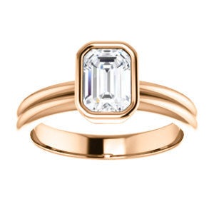 CZ Wedding Set, featuring The Stacie engagement ring (Customizable Bezel-set Emerald Cut Solitaire with Grooved Band)