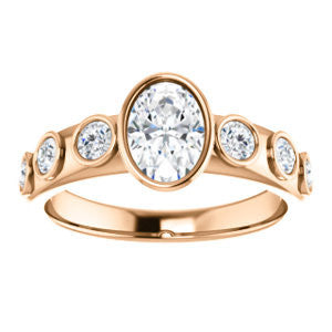 Cubic Zirconia Engagement Ring- The Mabel (Customizable Oval Cut 7-stone Design with Journey-style Round Bezel Band Accents)