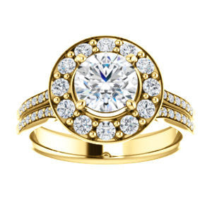 Cubic Zirconia Engagement Ring- The Yasmine (Customizable Round Cut Center with Oversized Halo Accents and Split-Pavé Band)