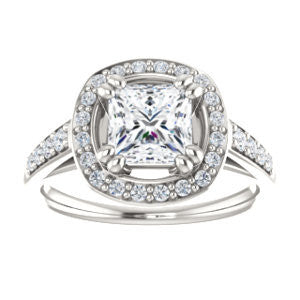 Cubic Zirconia Engagement Ring- The Julie Madison (Customizable Princess Cut Style with Halo and Round Cut Journey-Style Band Accents)