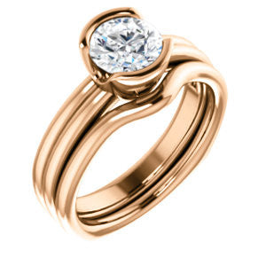 Cubic Zirconia Engagement Ring- The Monse (Customizable Bezel-set Round Cut Solitaire with Grooved Band & Euro Shank)