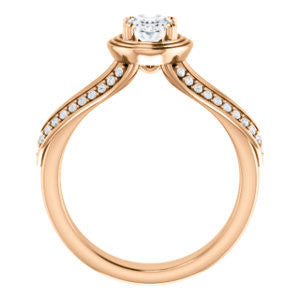 Cubic Zirconia Engagement Ring- The Reina (Customizable Ridged-Bevel Surrounded Oval Cut with 3-sided Split-Pavé Band)