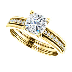 CZ Wedding Set, featuring The Rikki engagement ring (Customizable Cushion Cut Design with Double-Grooved Pavé Band)