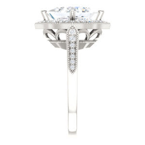 Cubic Zirconia Engagement Ring- The Faida (Customizable Cathedral-set Princess Cut Design with Halo and Milgrained Pavé Band)