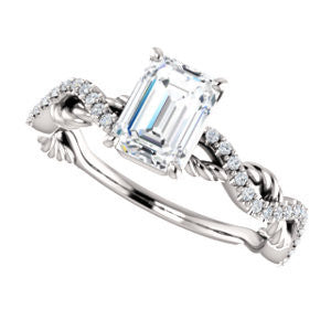 Cubic Zirconia Engagement Ring- The Janneth (Customizable Emerald Cut Design with Twisting Rope-Pavé Split Band)