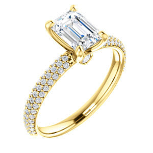 Cubic Zirconia Engagement Ring- The Merari (Customizable Emerald Cut with Three-sided Triple Pavé Band & Twin Bezel Peekaboo Accents)