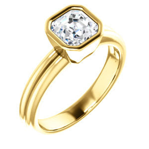 Cubic Zirconia Engagement Ring- The Stacie (Customizable Bezel-set Asscher Cut Solitaire with Grooved Band)