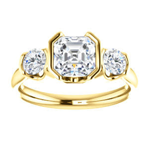 Cubic Zirconia Engagement Ring- The Lula (Customizable 3-stone Bezel Design with Asscher Cut Center and Round Cut Accents)