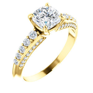 Cubic Zirconia Engagement Ring- The Rachelle (Customizable Cushion Cut with 3-Sided Round Prong Side Stones)