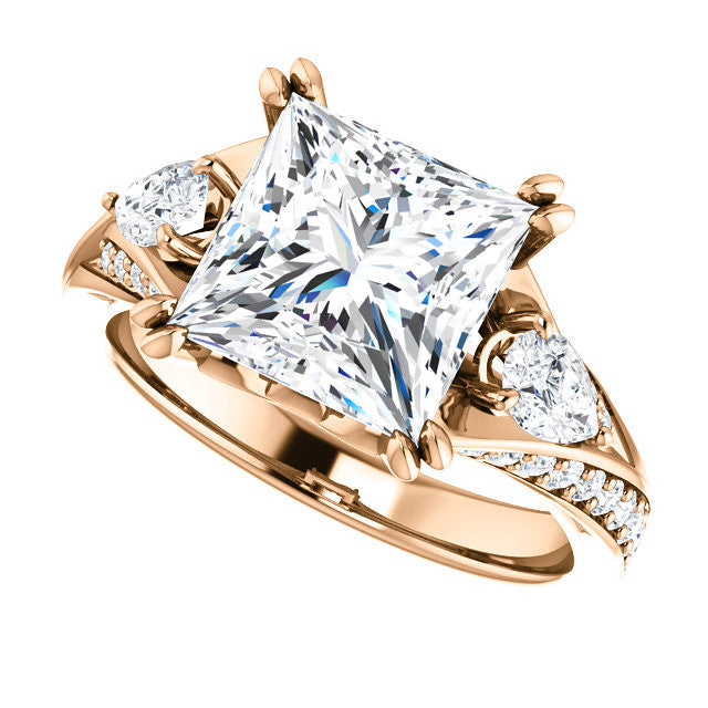 Cubic Zirconia Engagement Ring- The Jackie (Customizable Princess Center with Flanking Pear Accents and Pavé Band)