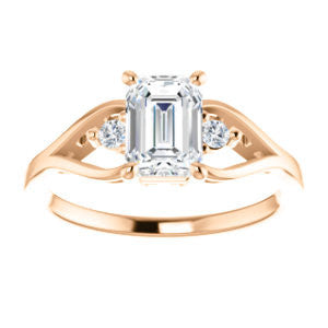 Cubic Zirconia Engagement Ring- The Willie Jo (Customizable 3-stone Emerald Cut Design with Small Round Cut Accents and Decorative Cathedral Trellis)