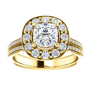 Cubic Zirconia Engagement Ring- The Yasmine (Customizable Cushion Cut Center with Oversized Halo Accents and Split-Pavé Band)