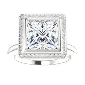 Cubic Zirconia Engagement Ring- The Maura (Customizable Bezel-set Princess Cut Halo Design with Thin Band)